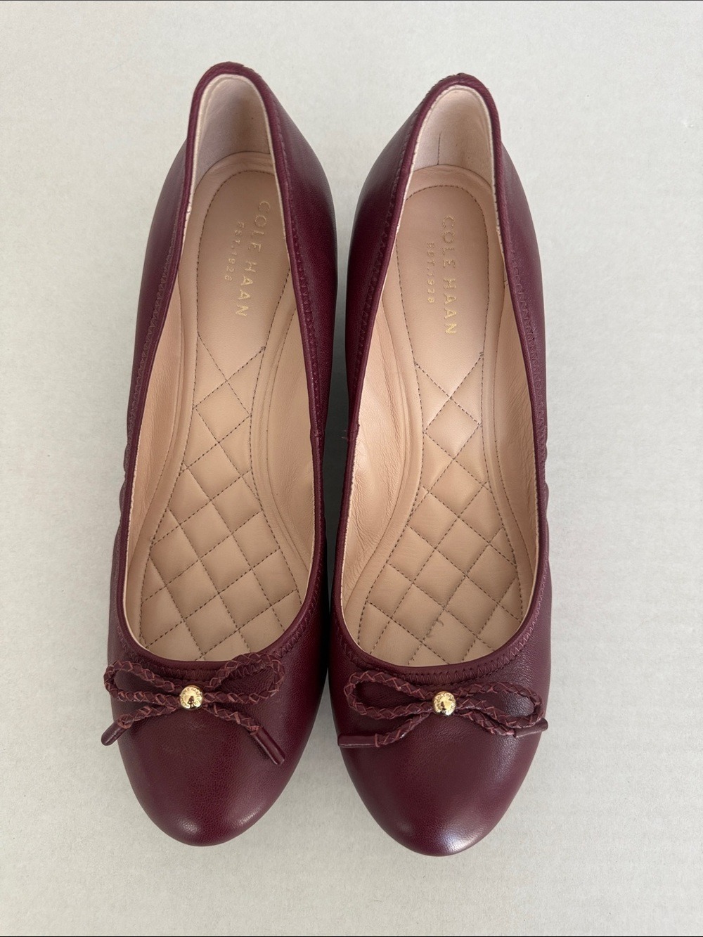 Cole Haan Zinfandel Leather Tali Grand Lace Wedges Bow Quilted Burgundy Sz 8 - Picture 5 of 15